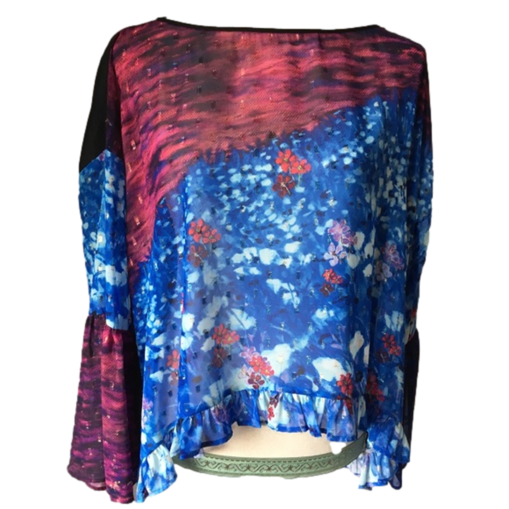 Clover Canyon Colorful Floral Sheer blouse Sz XS